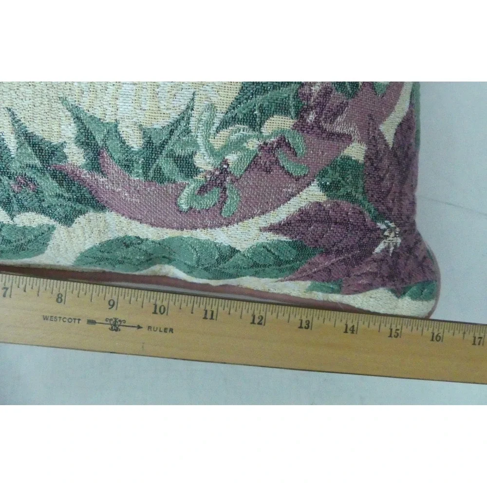 Christmas Tapestry Throw Pillow May Spirit of Christmas Pink Victorian Vtg